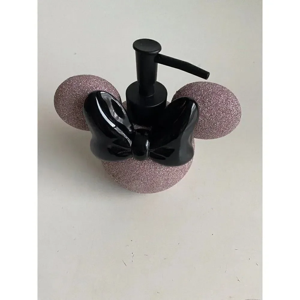 DISNEY Minnie MOUSE Rose Gold Glitter Black Ears SOAP Lotion DISPENSER With PUMP